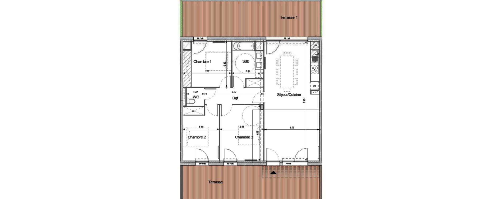 Appartement T4 de 87,20 m2 &agrave; Montrab&eacute; Centre
