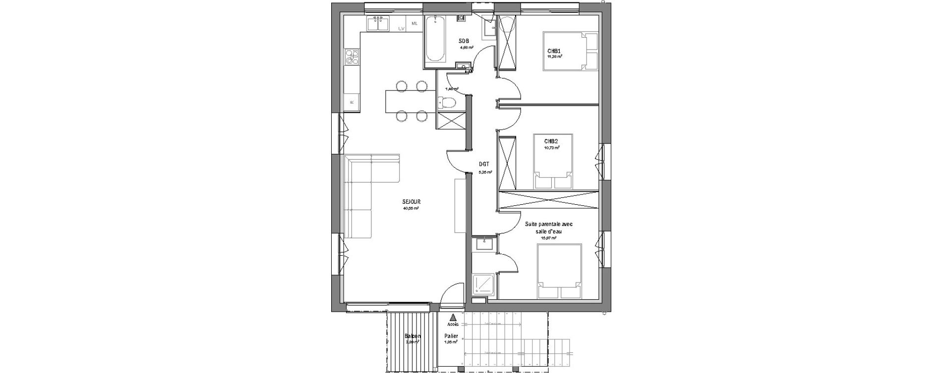 Appartement T4 de 90,12 m2 &agrave; Montrab&eacute; Centre