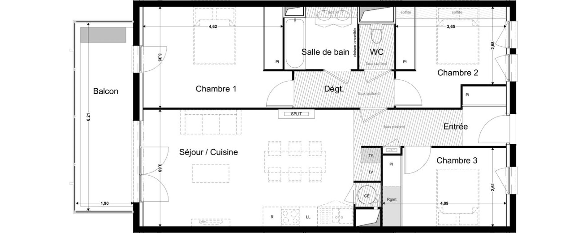 Appartement T4 de 83,67 m2 &agrave; Montrab&eacute; Centre