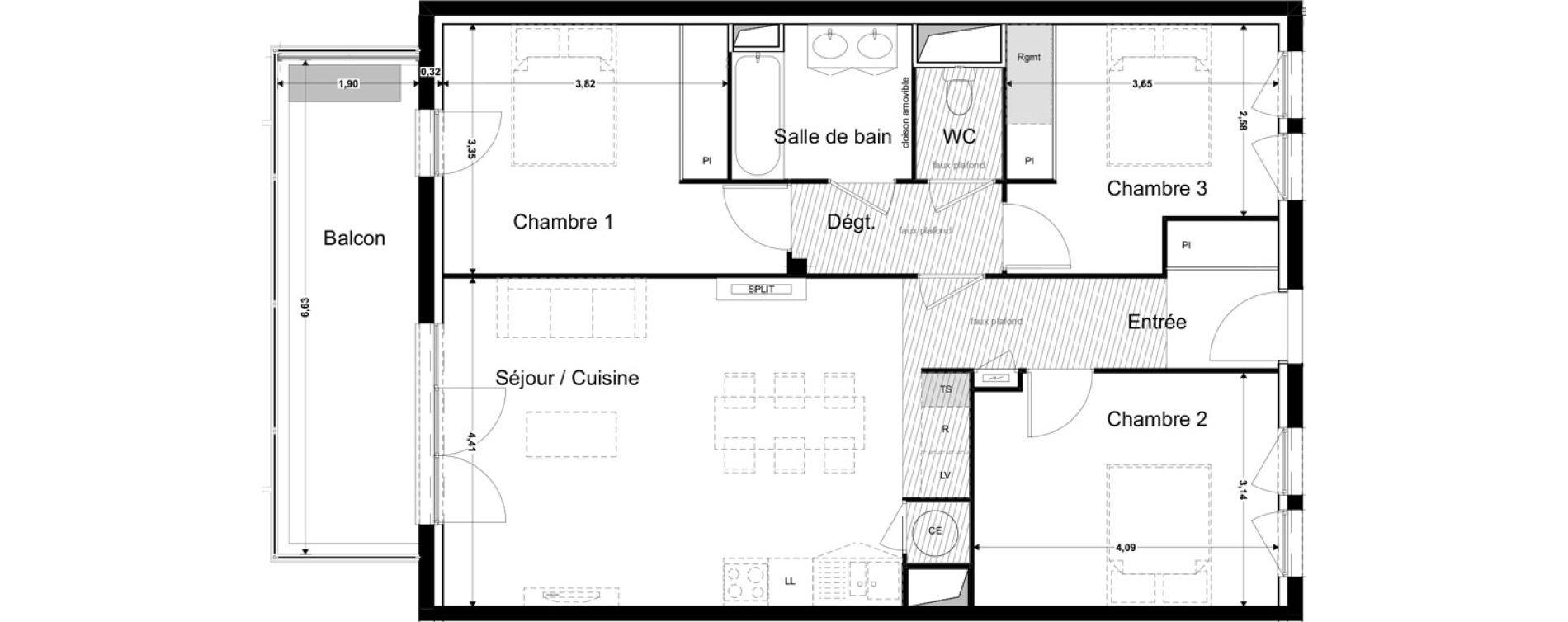 Appartement T4 de 84,11 m2 &agrave; Montrab&eacute; Centre