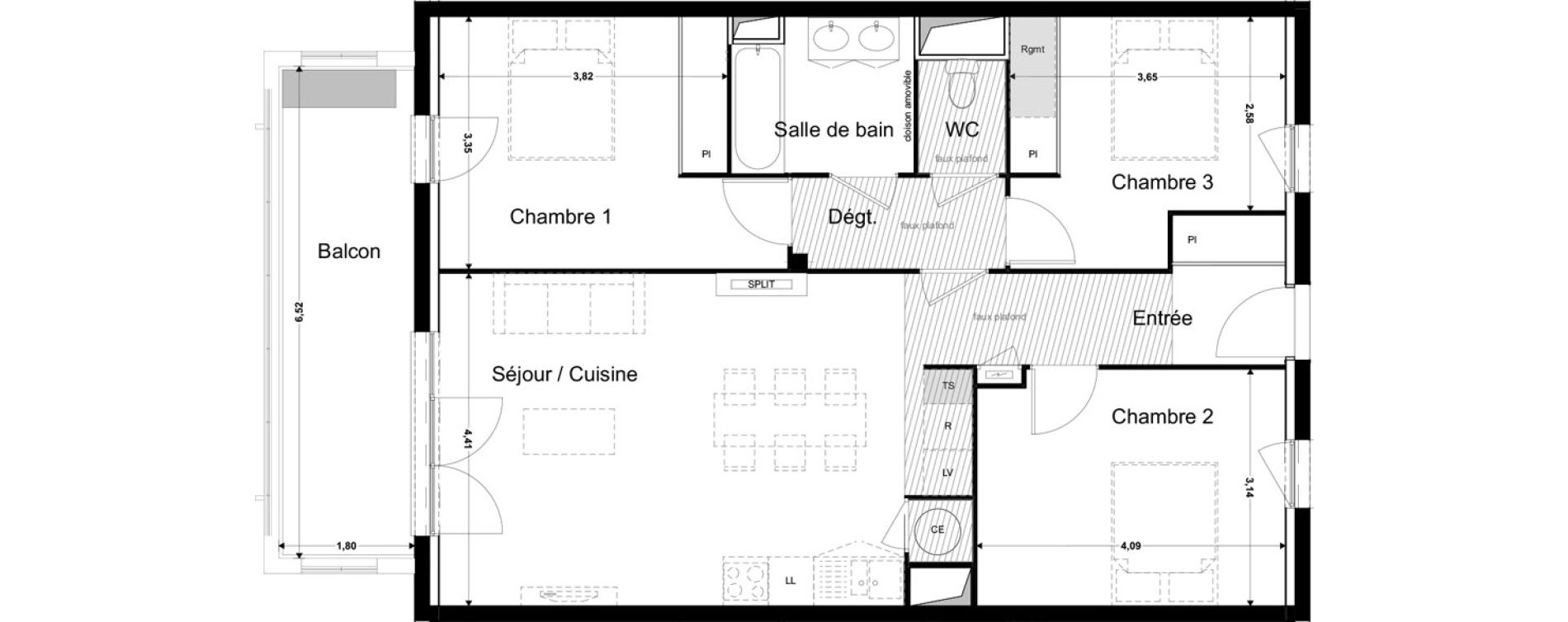 Appartement T4 de 84,11 m2 &agrave; Montrab&eacute; Centre