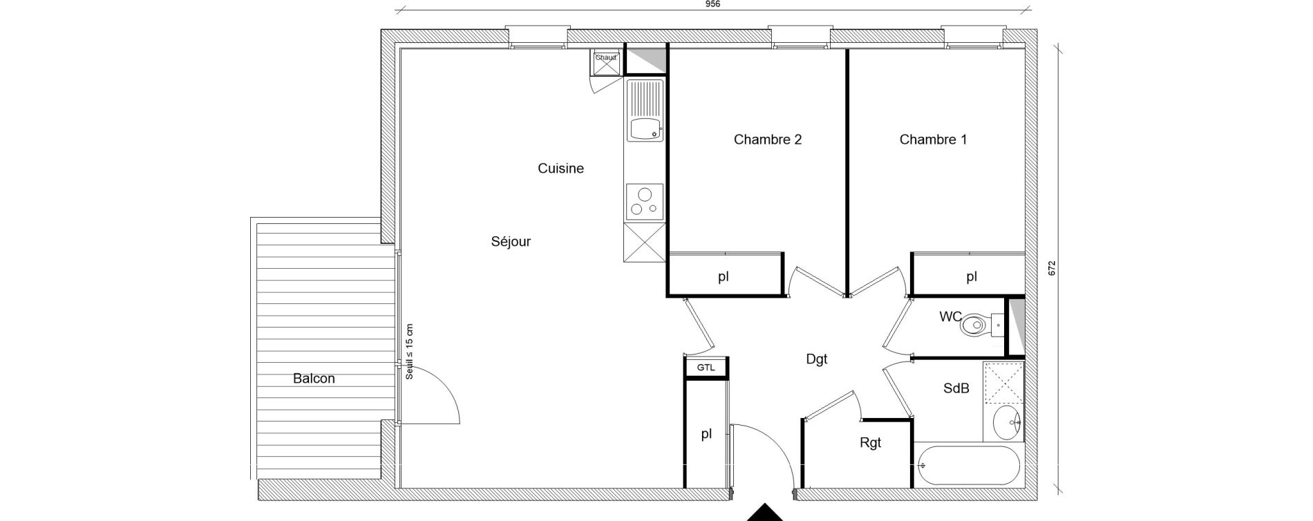 Appartement T3 de 62,20 m2 &agrave; Montrab&eacute; Centre