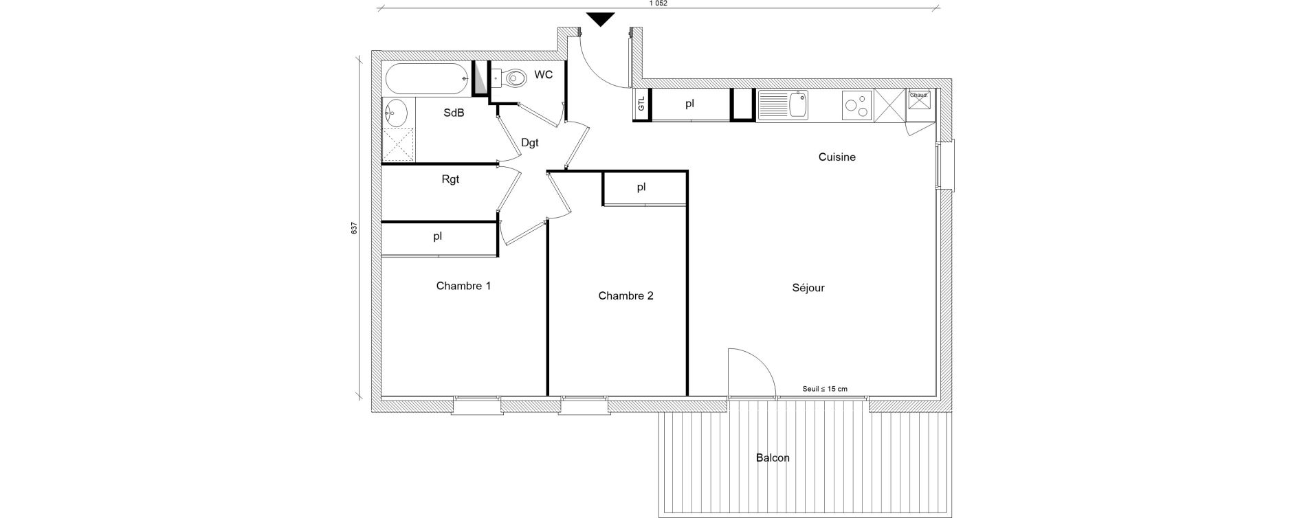 Appartement T3 de 62,52 m2 &agrave; Montrab&eacute; Centre
