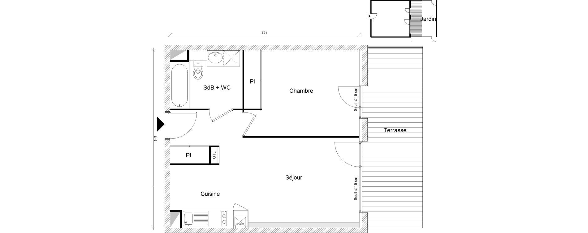 Appartement T2 de 43,37 m2 &agrave; Montrab&eacute; Centre