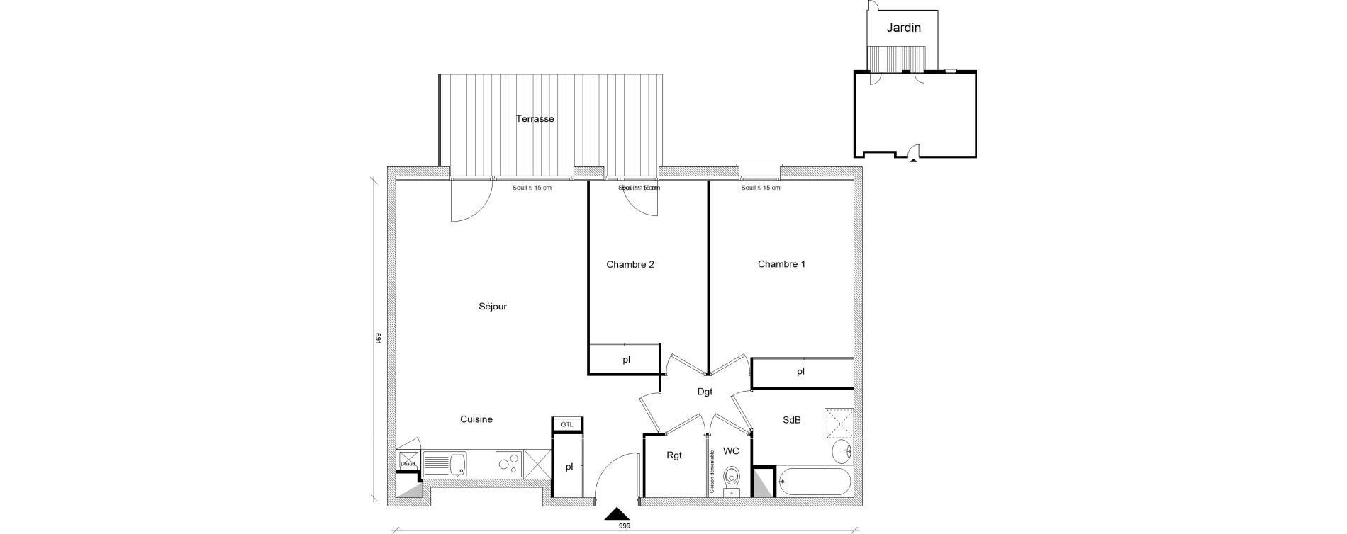 Appartement T3 de 65,73 m2 &agrave; Montrab&eacute; Centre