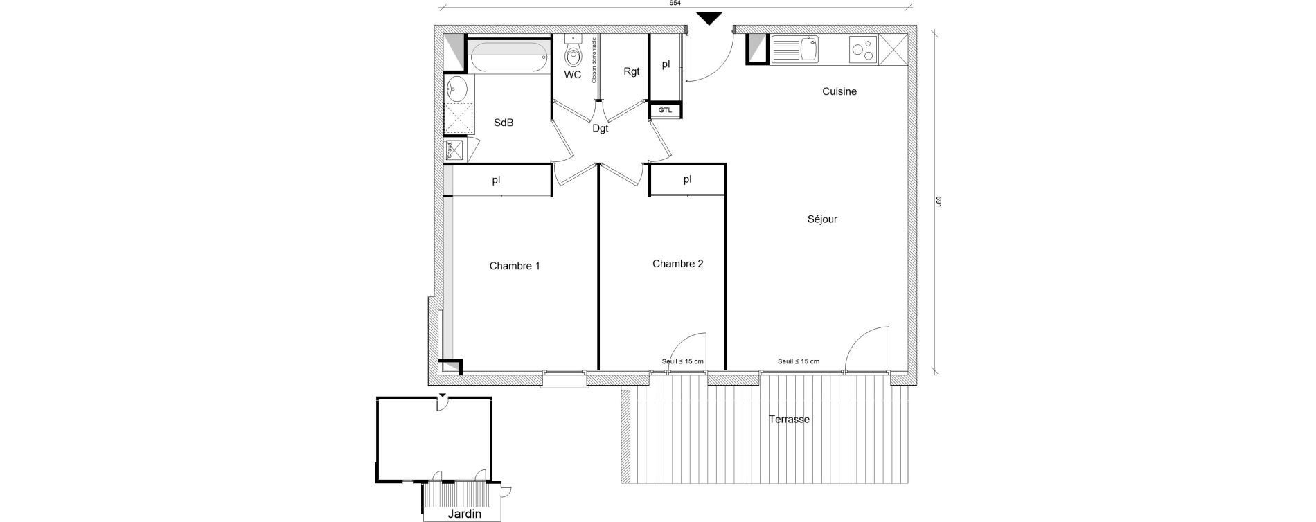 Appartement T3 de 63,39 m2 &agrave; Montrab&eacute; Centre