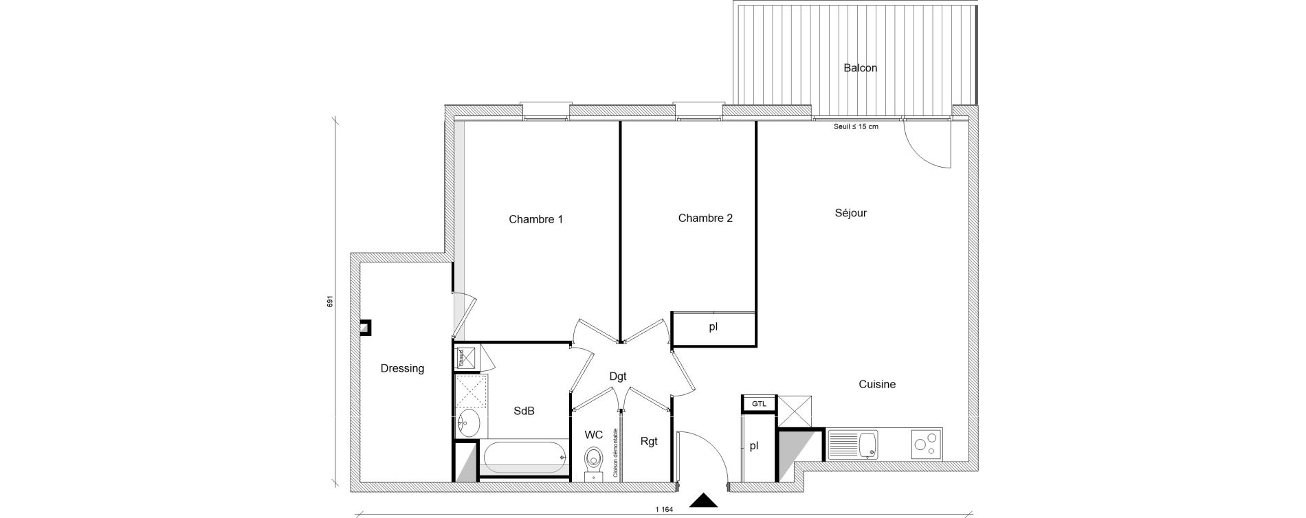 Appartement T3 de 71,06 m2 &agrave; Montrab&eacute; Centre