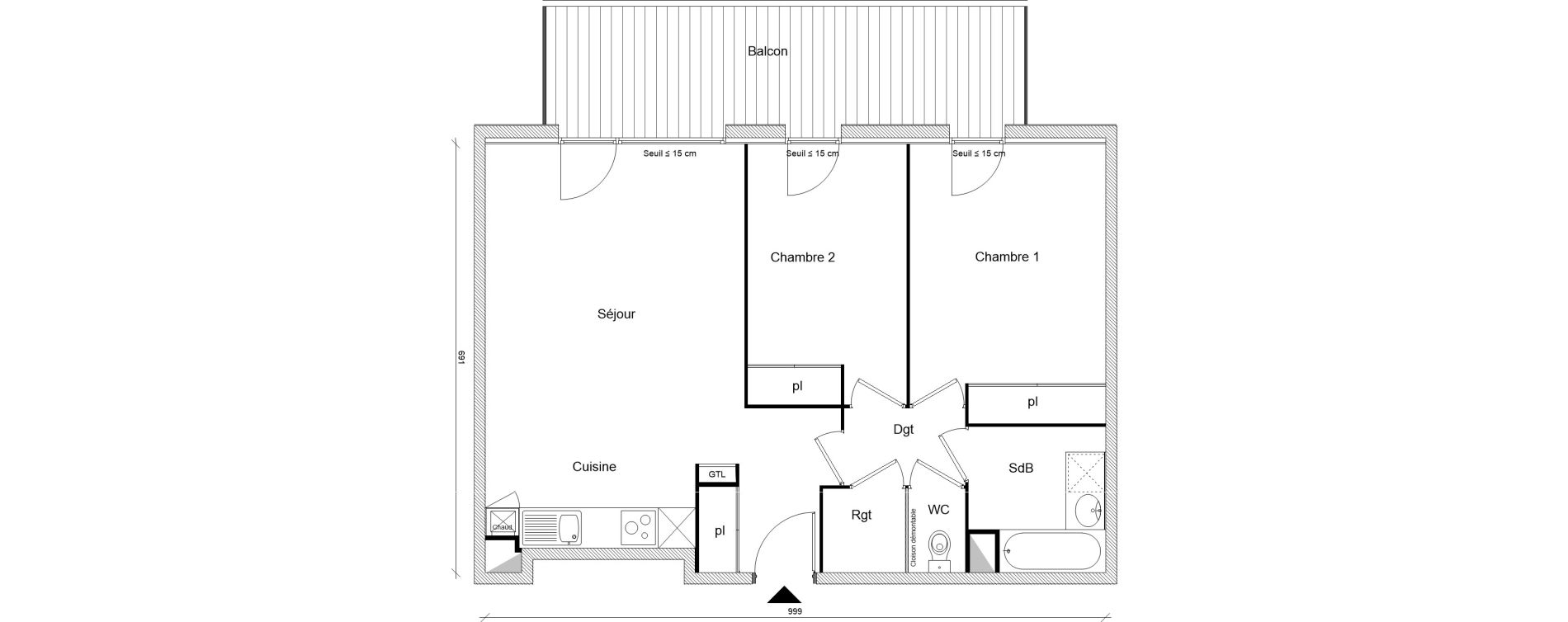 Appartement T3 de 65,73 m2 &agrave; Montrab&eacute; Centre