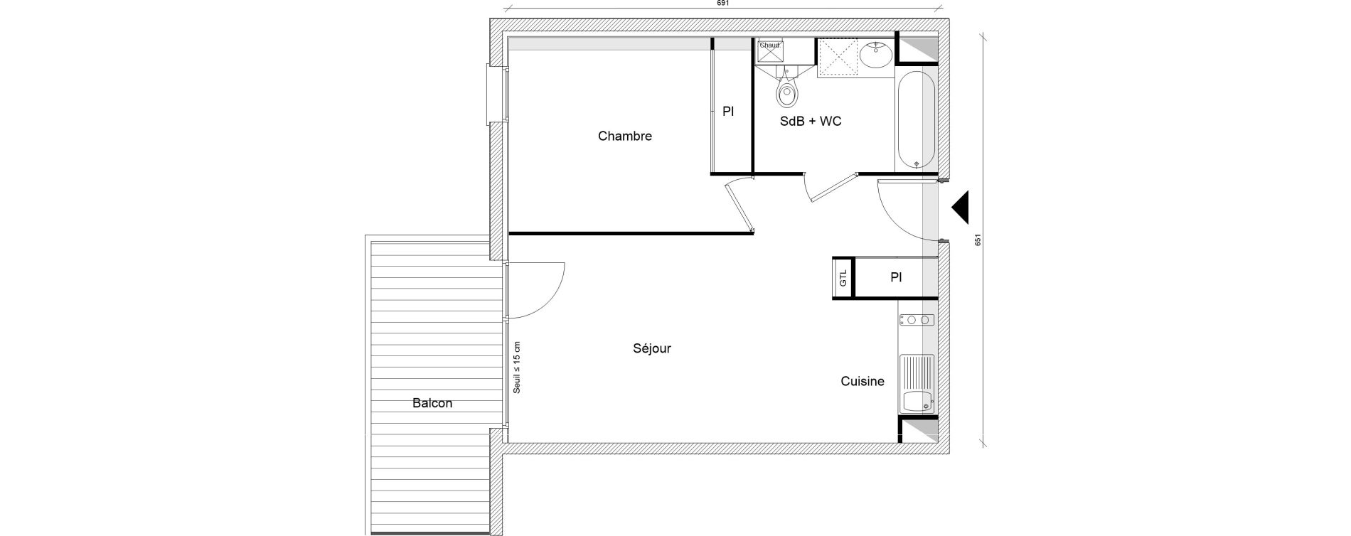 Appartement T2 de 43,52 m2 &agrave; Montrab&eacute; Centre