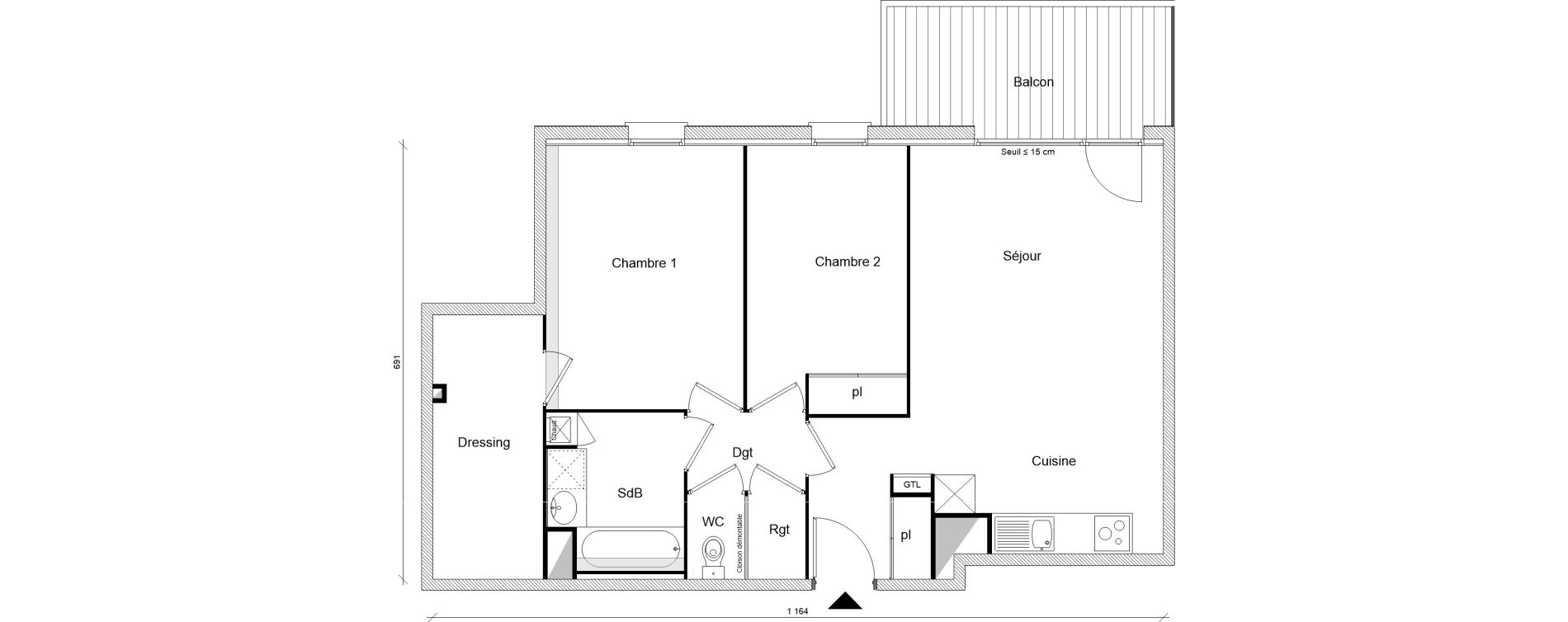 Appartement T3 de 71,05 m2 &agrave; Montrab&eacute; Centre