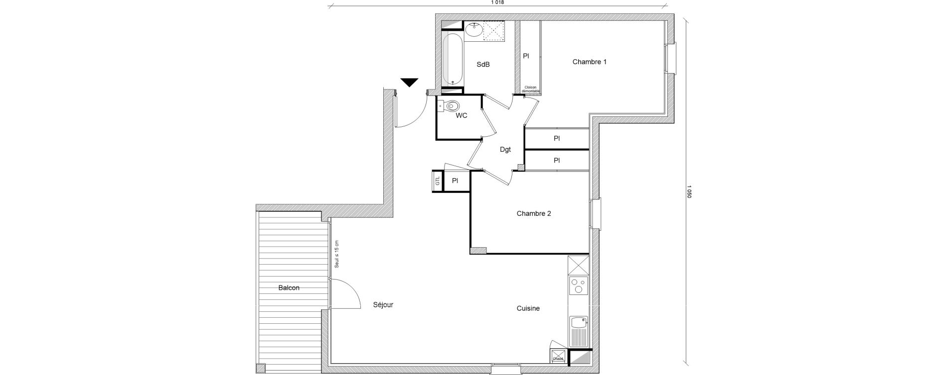 Appartement T3 de 72,46 m2 &agrave; Montrab&eacute; Centre