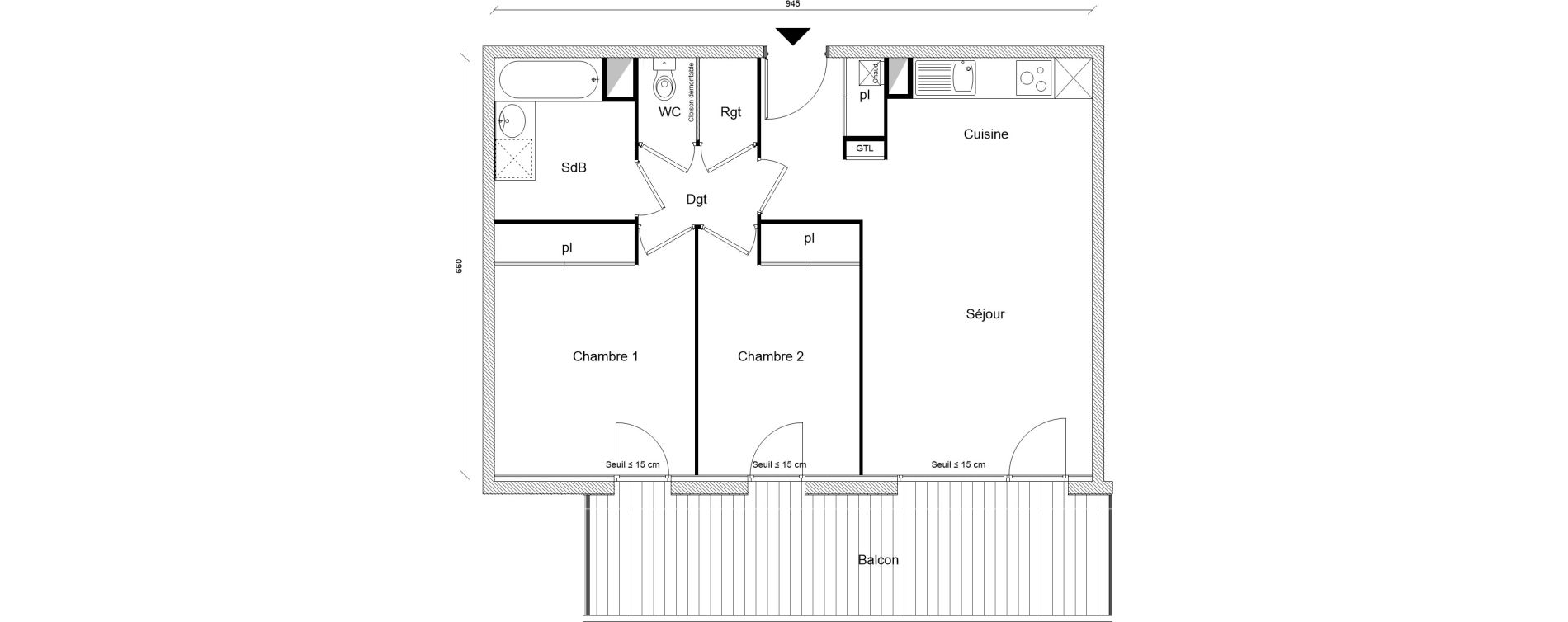 Appartement T3 de 60,26 m2 &agrave; Montrab&eacute; Centre