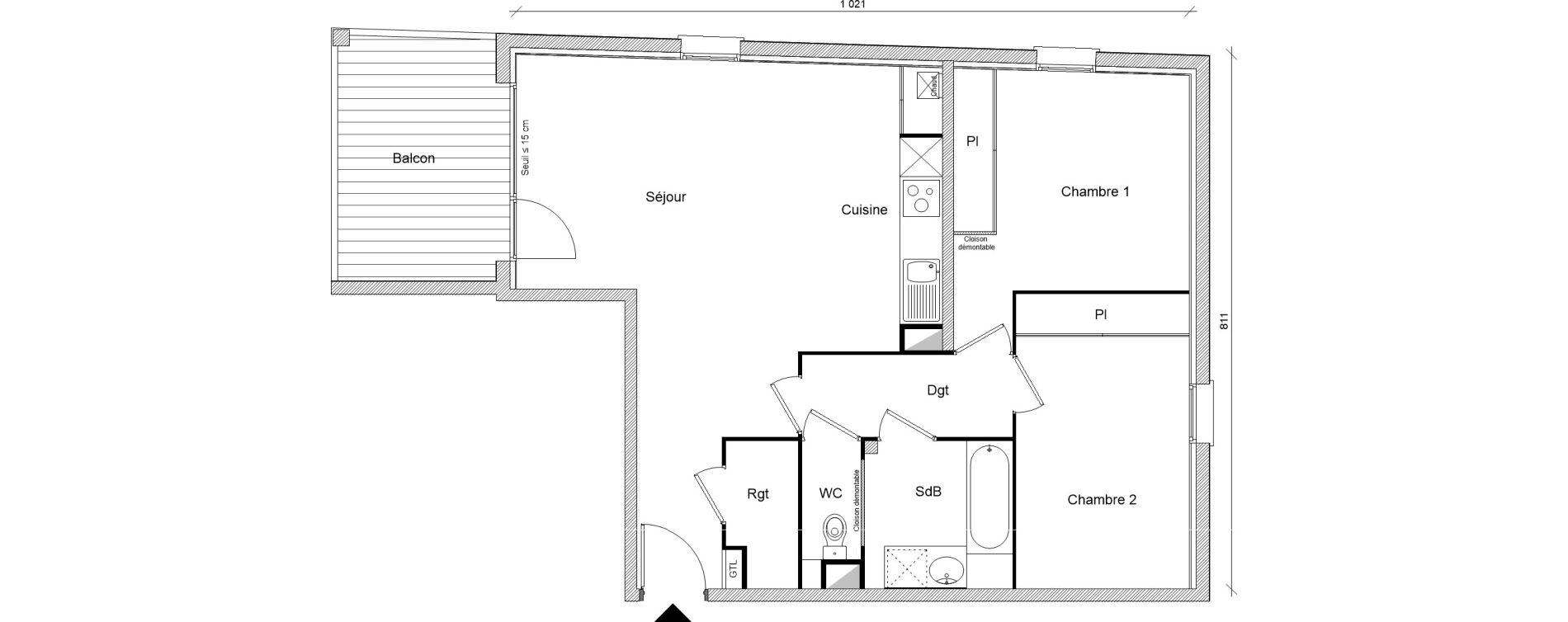 Appartement T3 de 70,24 m2 &agrave; Montrab&eacute; Centre