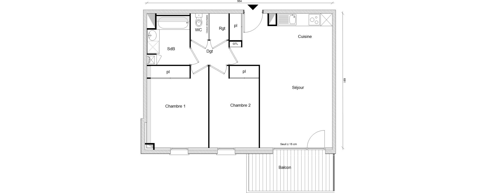 Appartement T3 de 63,38 m2 &agrave; Montrab&eacute; Centre