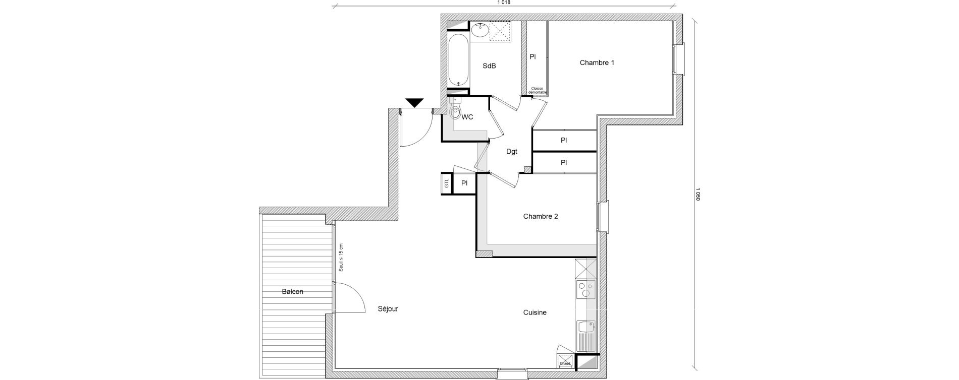 Appartement T3 de 71,71 m2 &agrave; Montrab&eacute; Centre