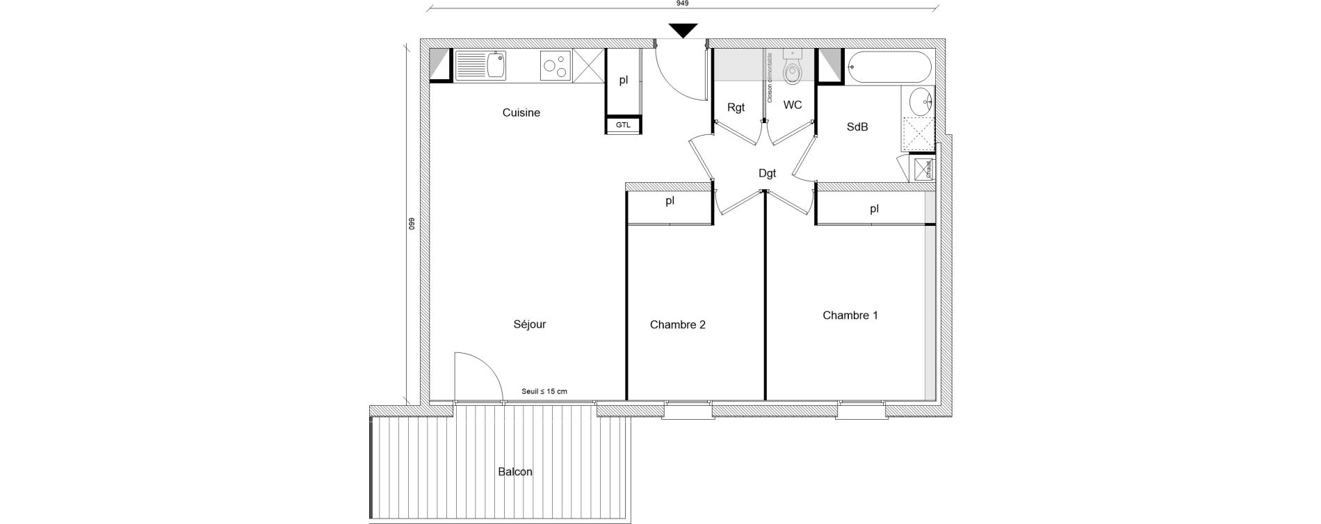 Appartement T3 de 60,06 m2 &agrave; Montrab&eacute; Centre