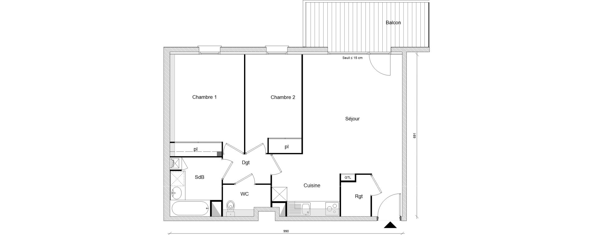 Appartement T3 de 65,68 m2 &agrave; Montrab&eacute; Centre