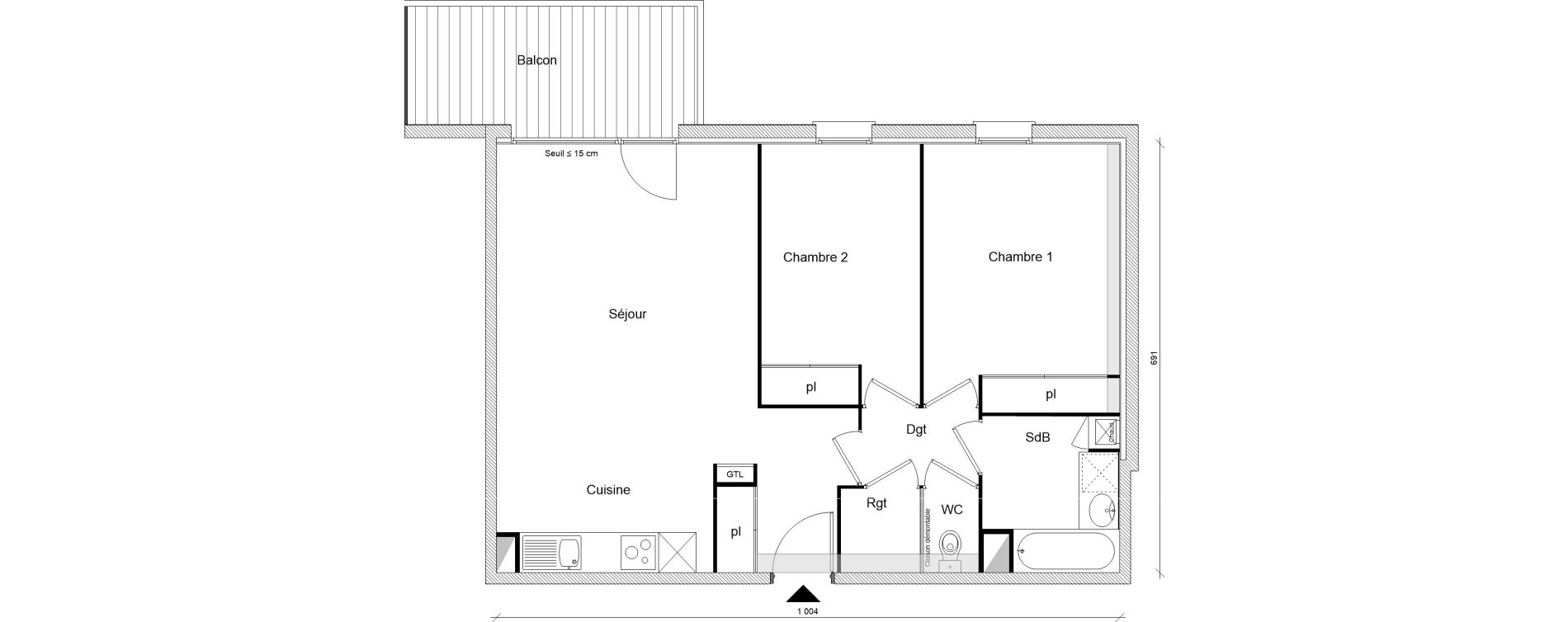 Appartement T3 de 67,19 m2 &agrave; Montrab&eacute; Centre