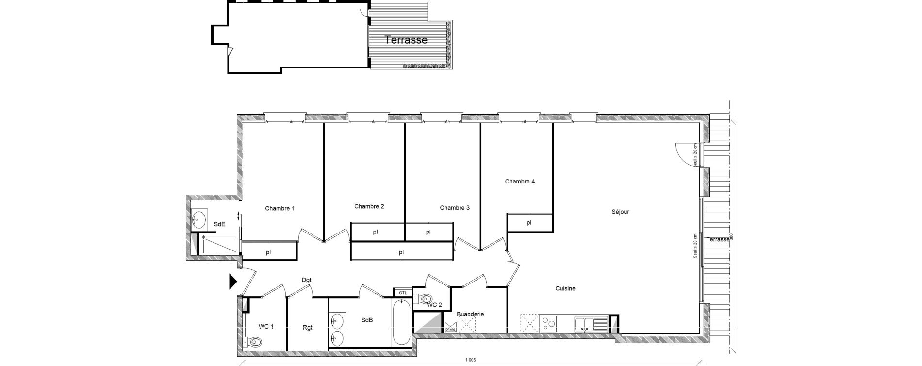 Appartement T5 de 120,79 m2 &agrave; Montrab&eacute; Centre