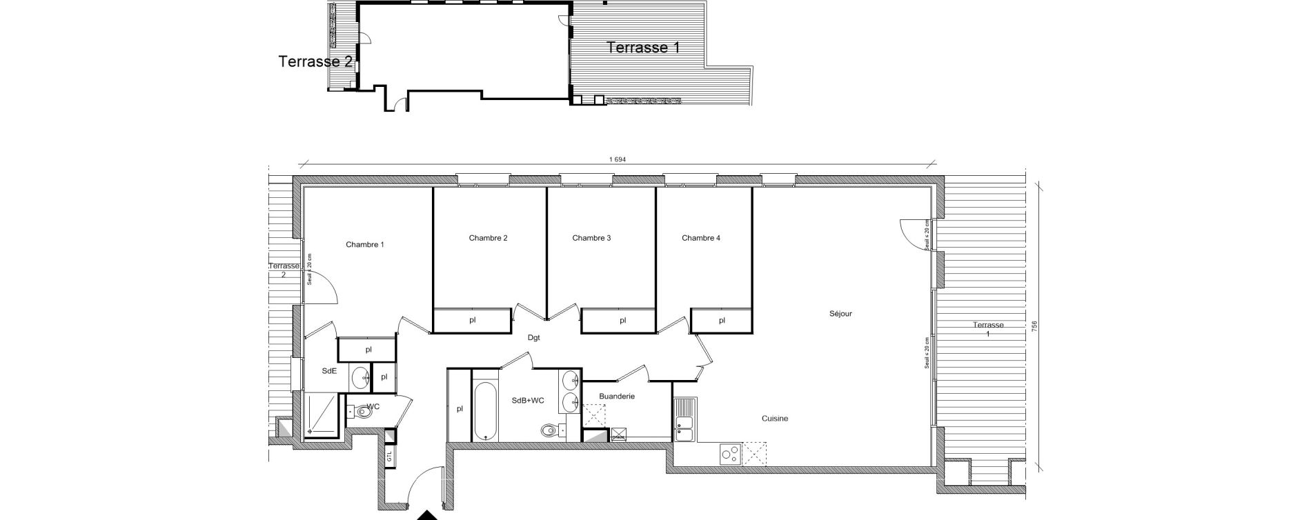 Appartement T5 de 120,35 m2 &agrave; Montrab&eacute; Centre