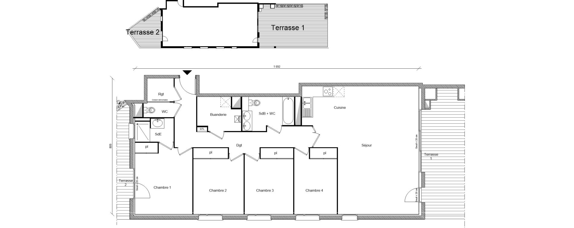 Appartement T5 de 121,14 m2 &agrave; Montrab&eacute; Centre