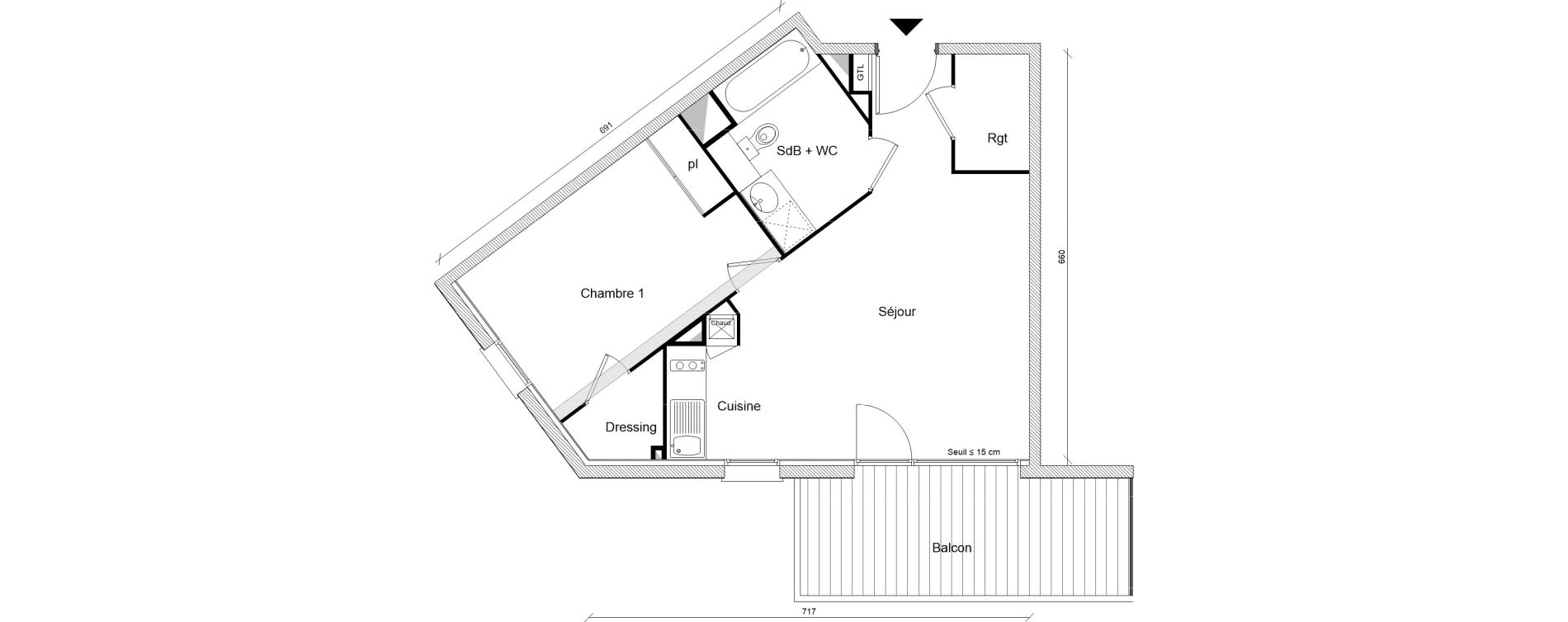 Appartement T2 de 47,52 m2 &agrave; Montrab&eacute; Centre