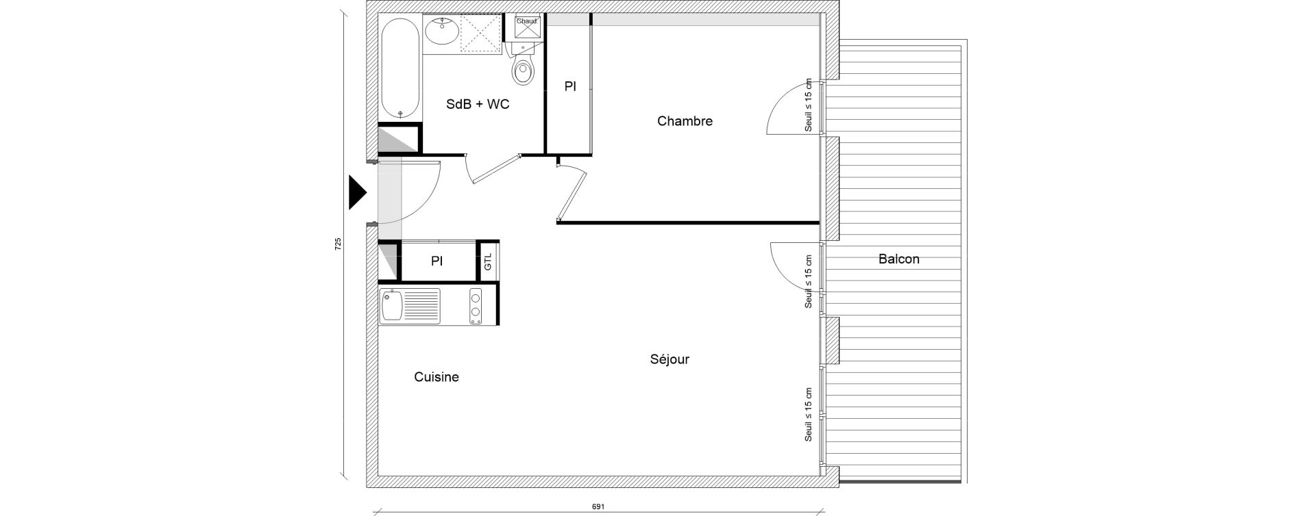 Appartement T2 de 48,60 m2 &agrave; Montrab&eacute; Centre