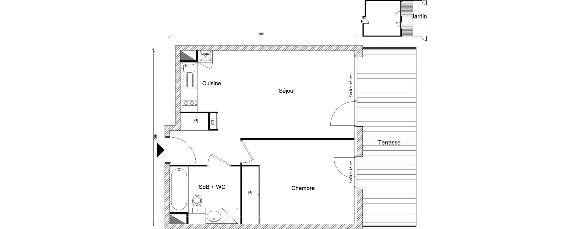 Appartement T2 de 42,22 m2 &agrave; Montrab&eacute; Centre