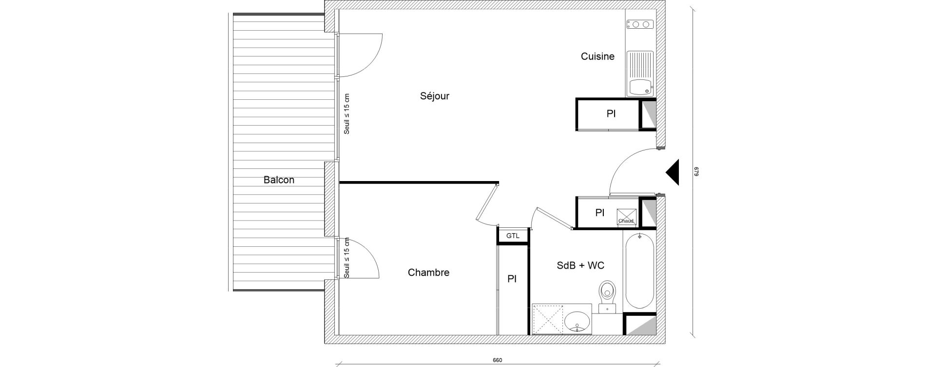 Appartement T2 de 43,18 m2 &agrave; Montrab&eacute; Centre
