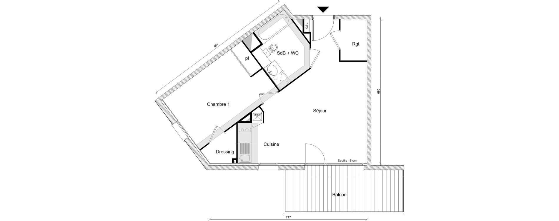Appartement T2 de 47,52 m2 &agrave; Montrab&eacute; Centre