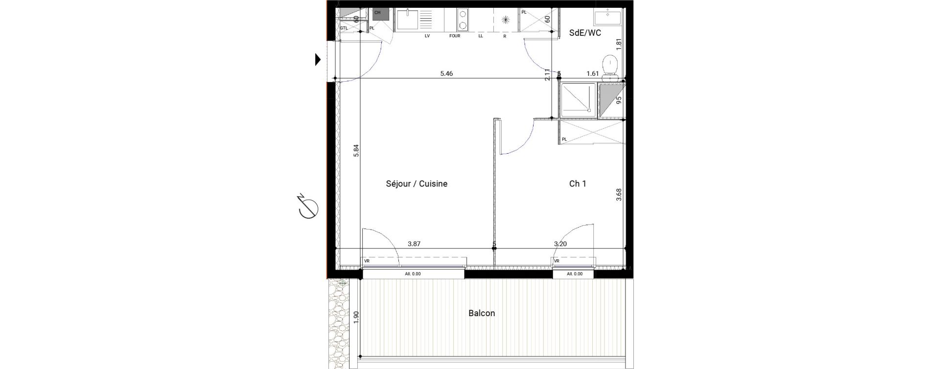 Appartement T2 de 42,79 m2 &agrave; Montrab&eacute; Centre