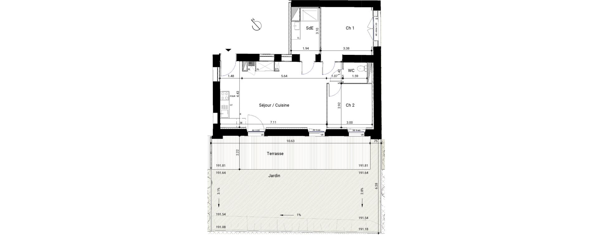 Appartement T3 de 60,80 m2 &agrave; Montrab&eacute; Centre