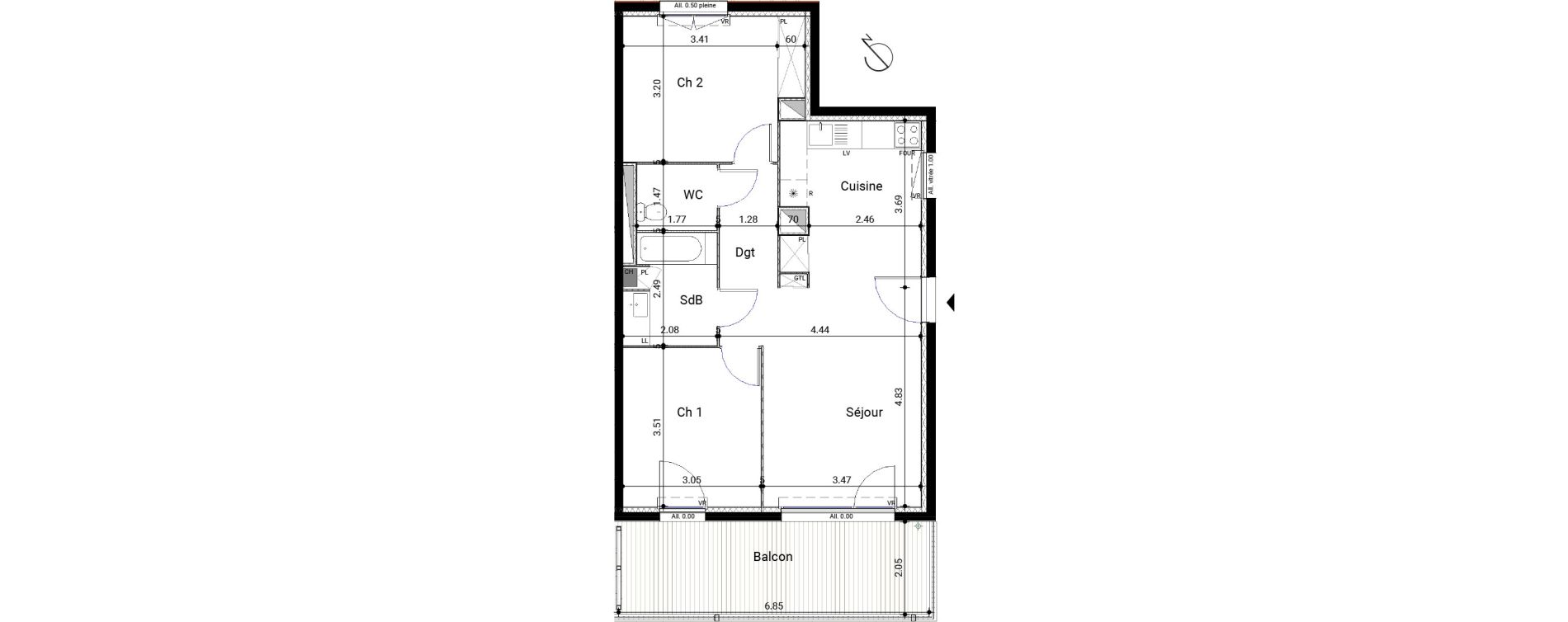 Appartement T3 de 62,69 m2 &agrave; Montrab&eacute; Centre