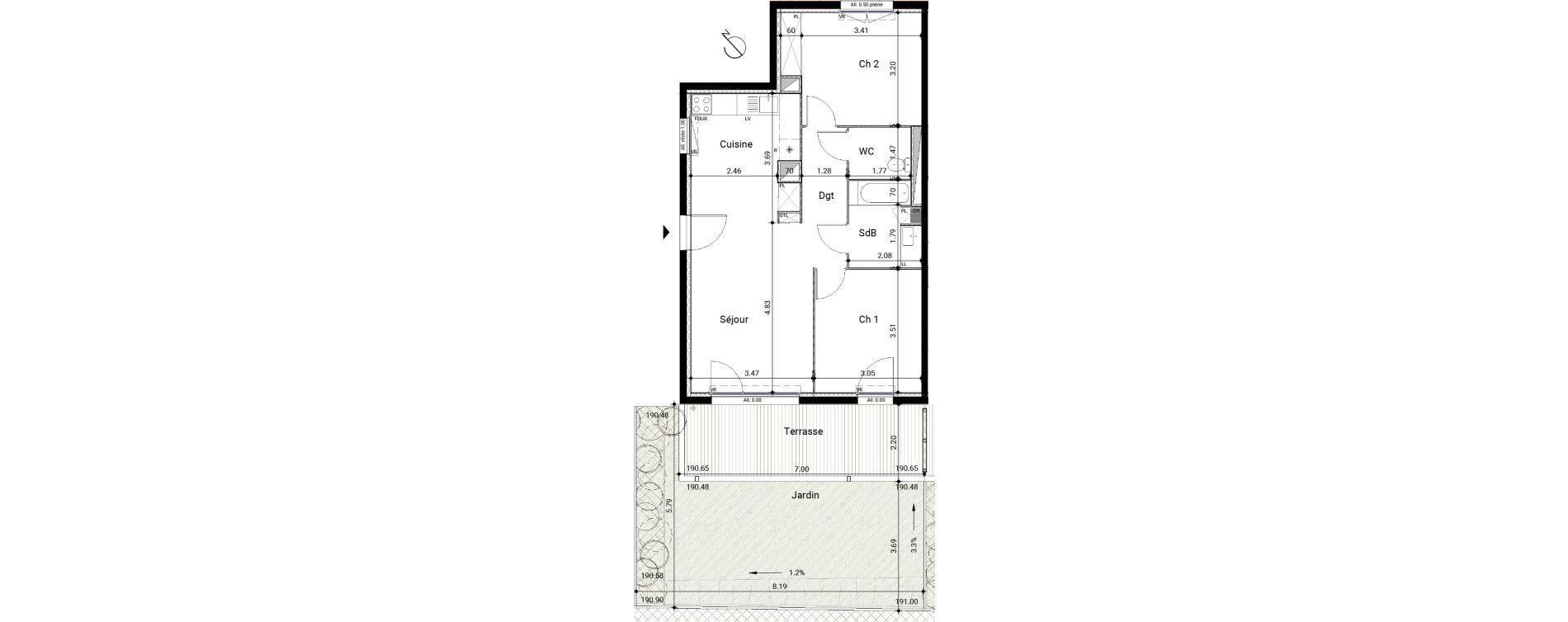 Appartement T3 de 62,69 m2 &agrave; Montrab&eacute; Centre