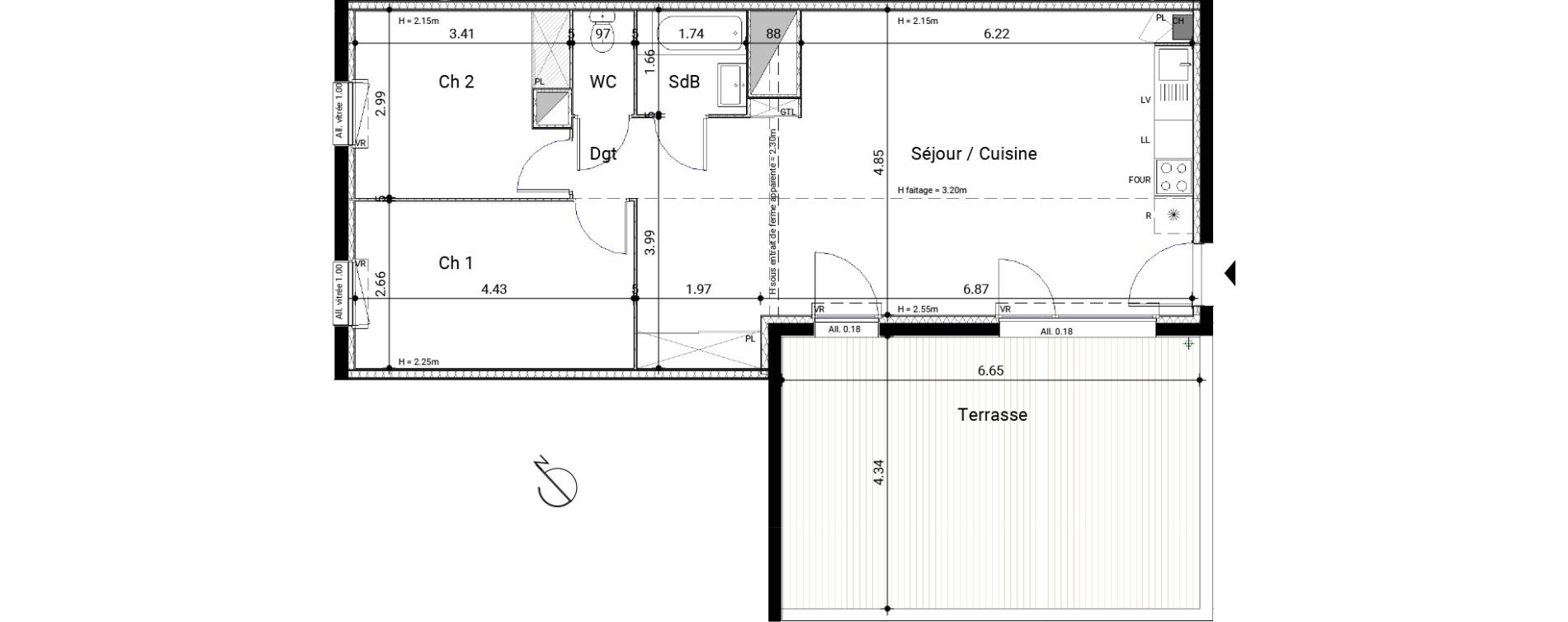 Appartement T3 de 67,68 m2 &agrave; Montrab&eacute; Centre