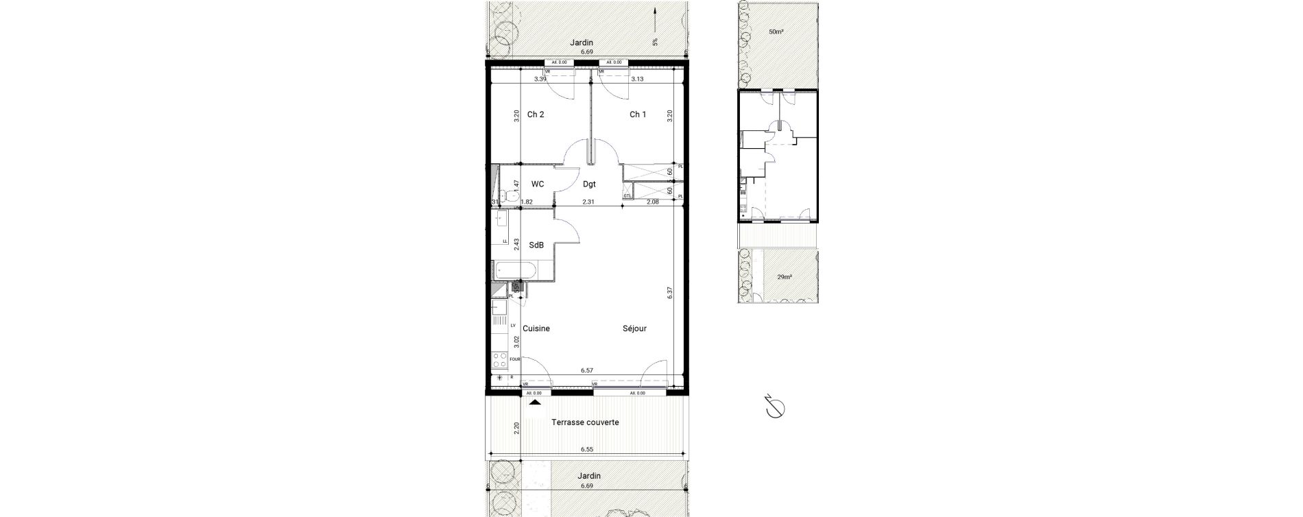 Appartement T3 de 69,21 m2 &agrave; Montrab&eacute; Centre