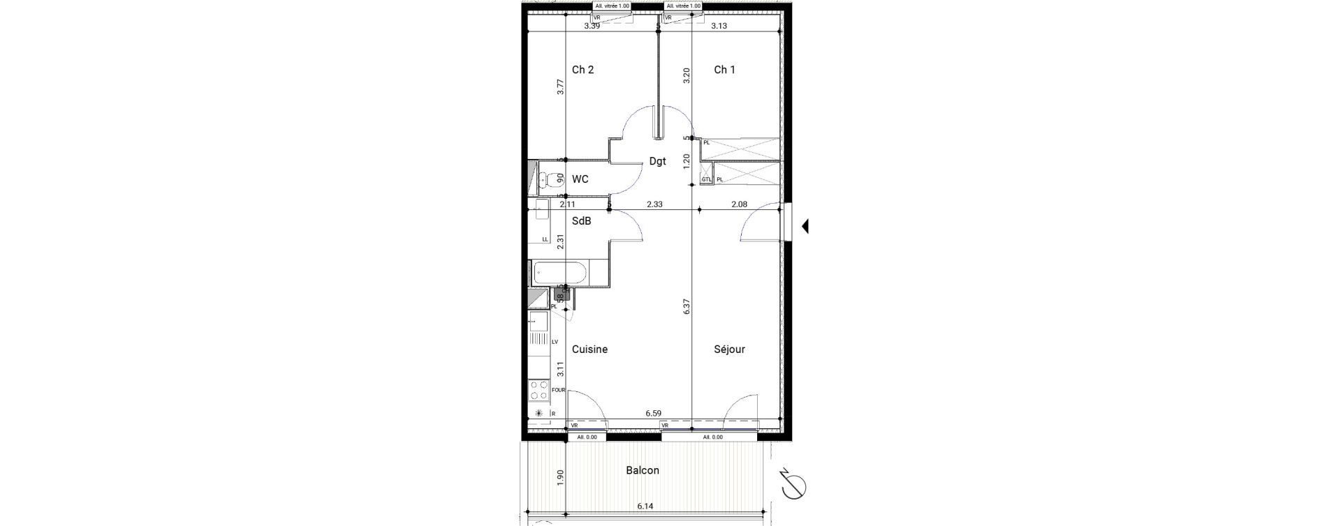 Appartement T3 de 69,39 m2 &agrave; Montrab&eacute; Centre