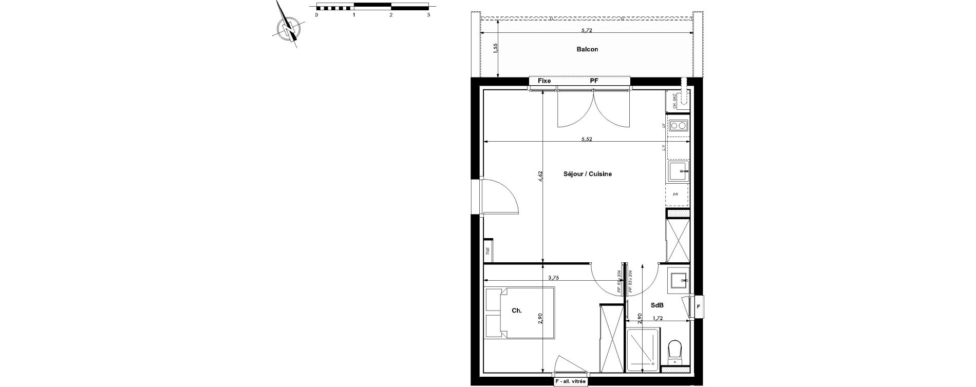 Appartement T2 de 40,78 m2 &agrave; Montrab&eacute; Centre