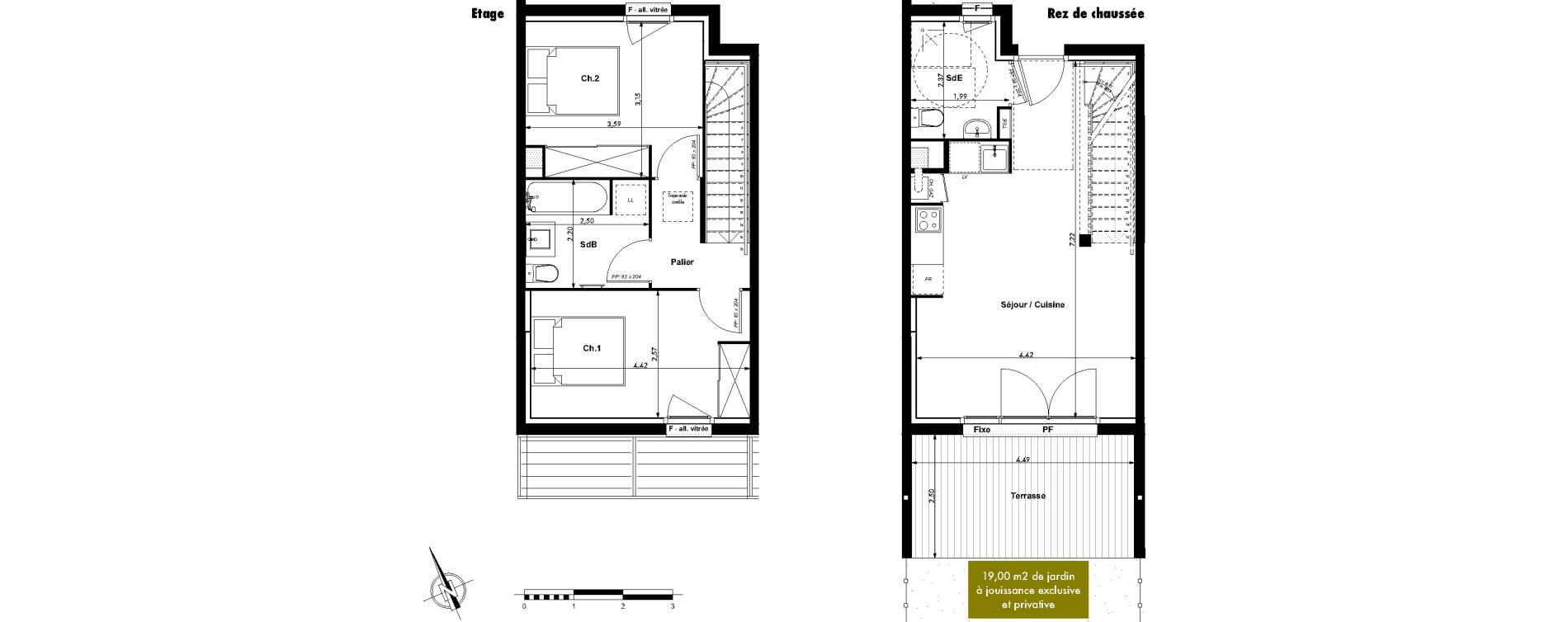 Duplex T3 de 61,25 m2 &agrave; Montrab&eacute; Centre