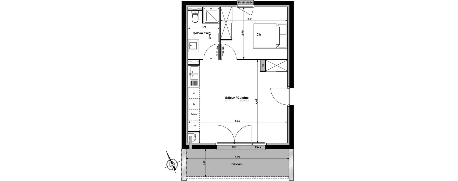 Appartement T2 de 40,78 m2 &agrave; Montrab&eacute; Centre