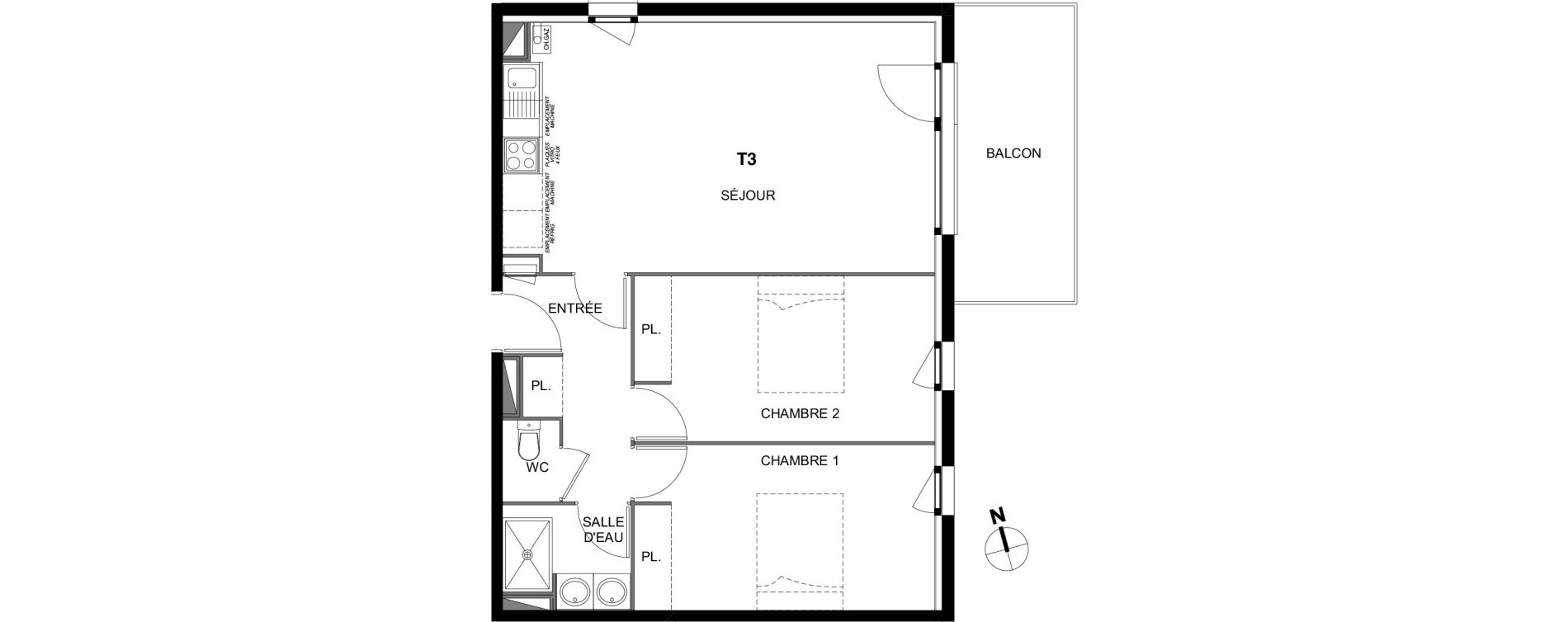 Appartement T3 de 64,50 m2 &agrave; Montrab&eacute; Centre