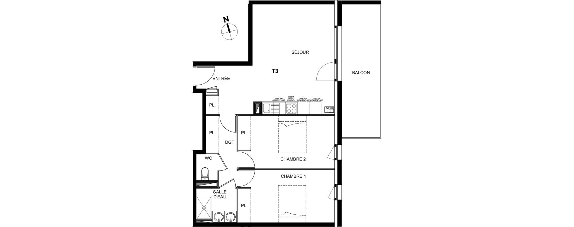 Appartement T3 de 65,00 m2 &agrave; Montrab&eacute; Centre