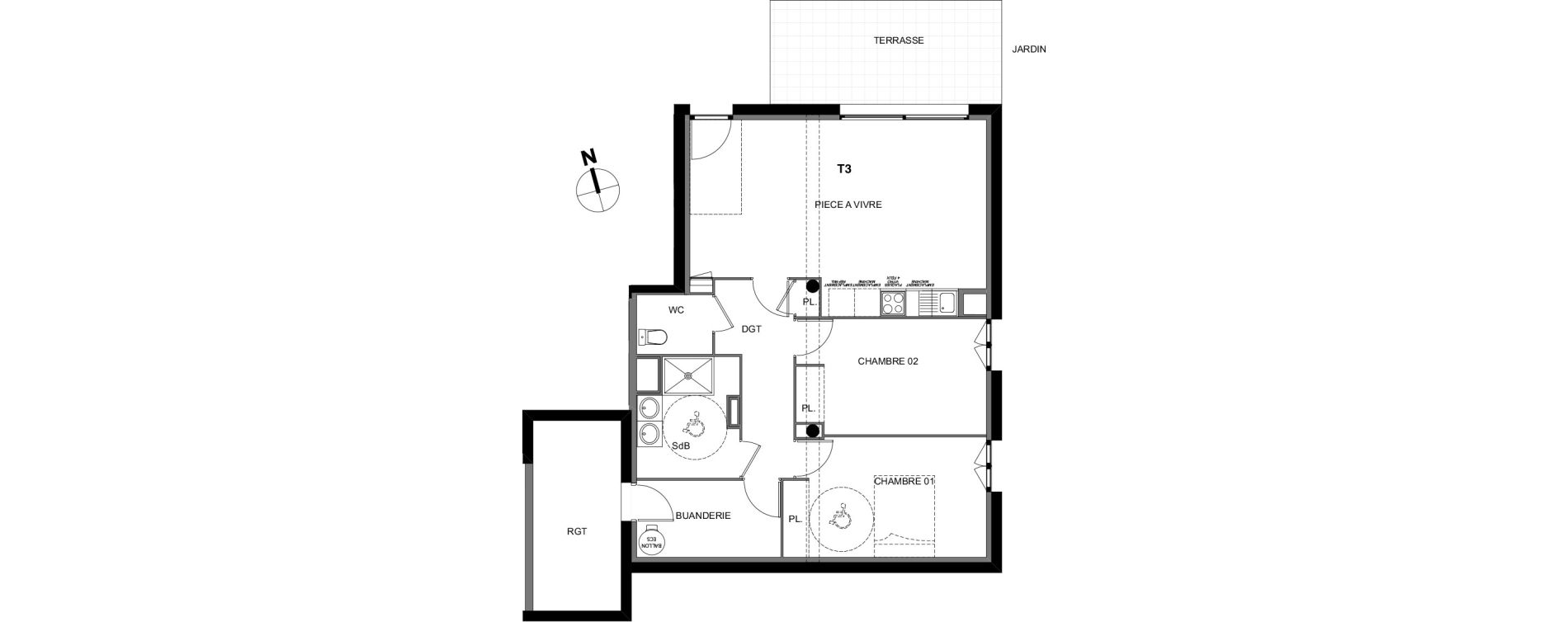 Appartement T3 de 74,50 m2 &agrave; Montrab&eacute; Centre