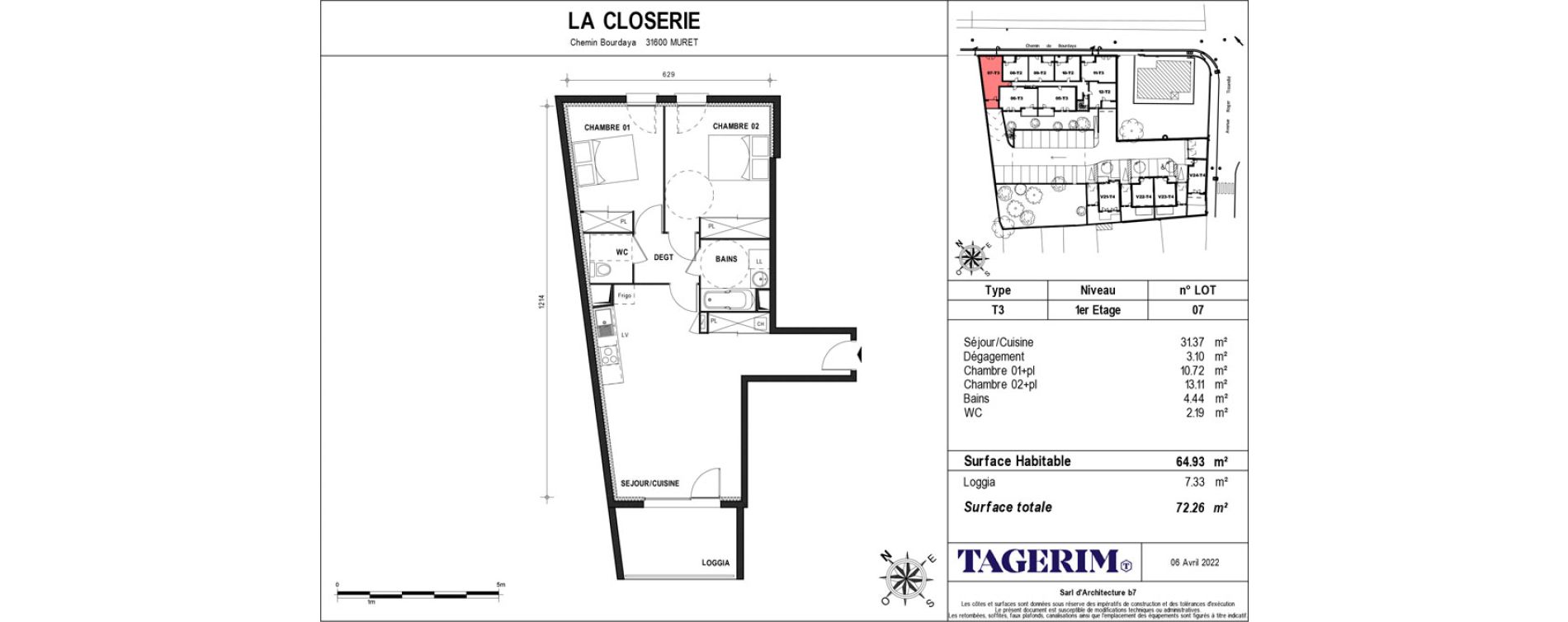 Appartement T3 de 64,93 m2 &agrave; Muret Barri-brioudes