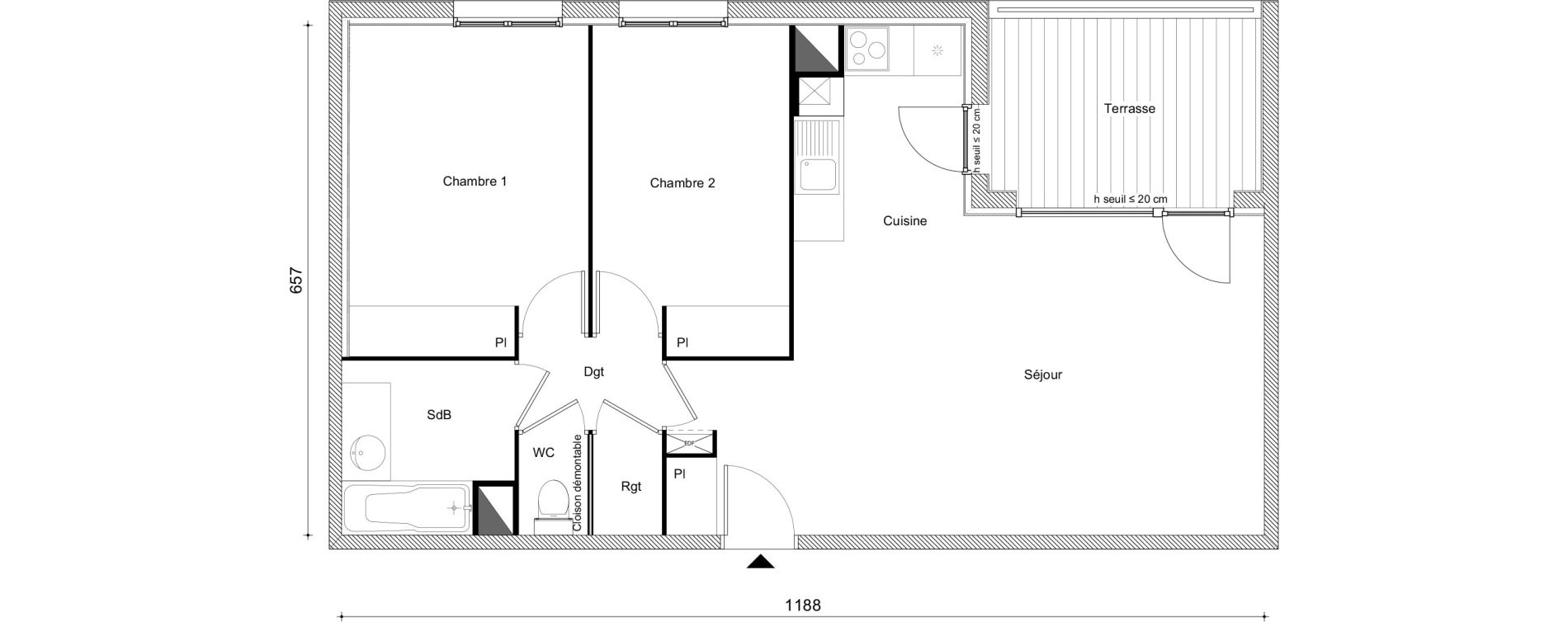 Appartement T3 de 65,87 m2 &agrave; Muret Centre historique