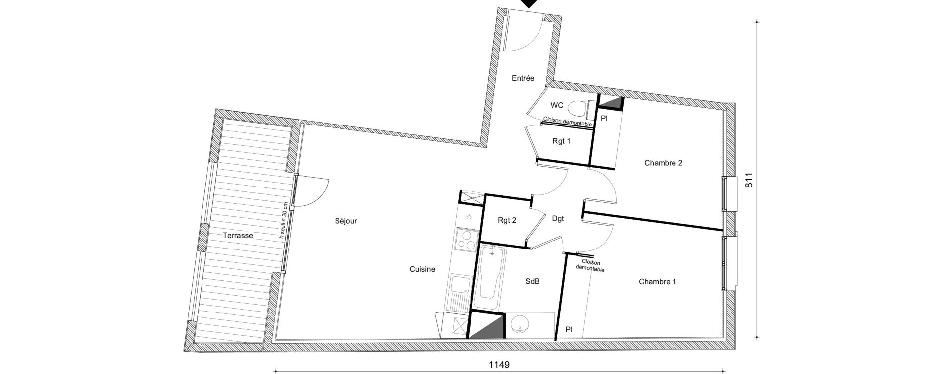 Appartement T3 de 64,13 m2 &agrave; Muret Centre historique
