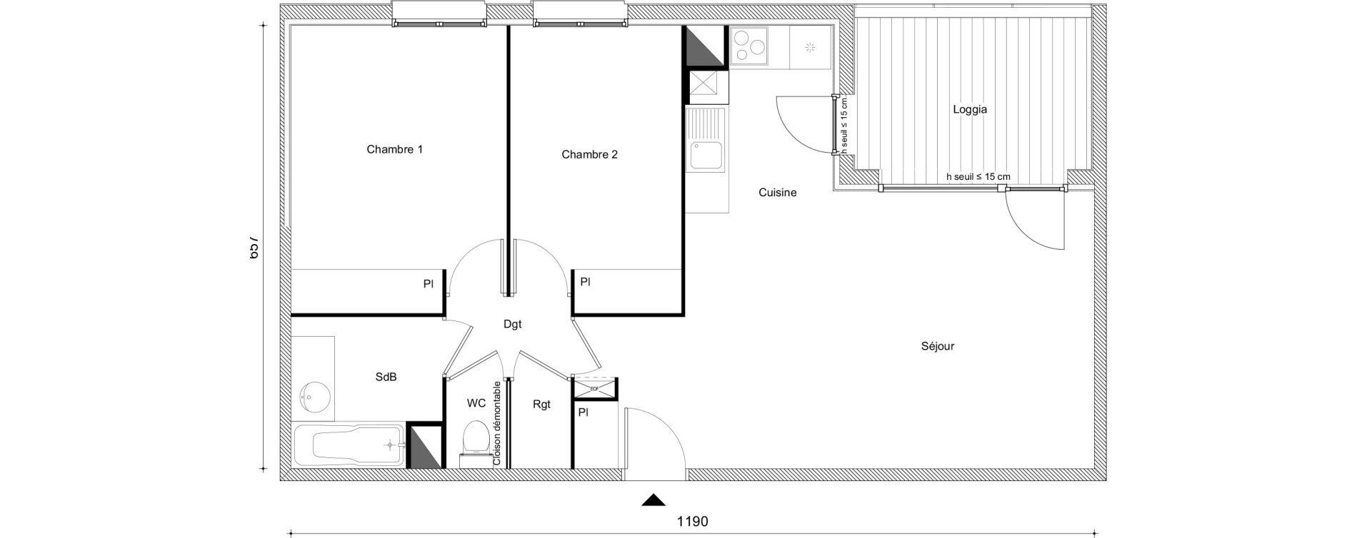Appartement T3 de 66,46 m2 &agrave; Muret Centre historique