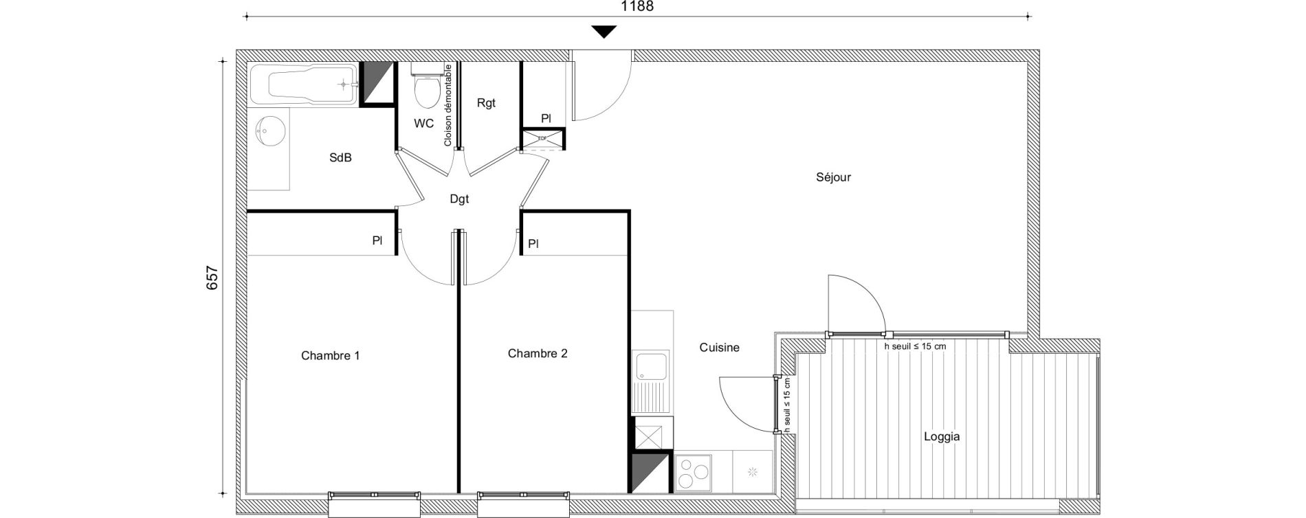 Appartement T3 de 66,46 m2 &agrave; Muret Centre historique