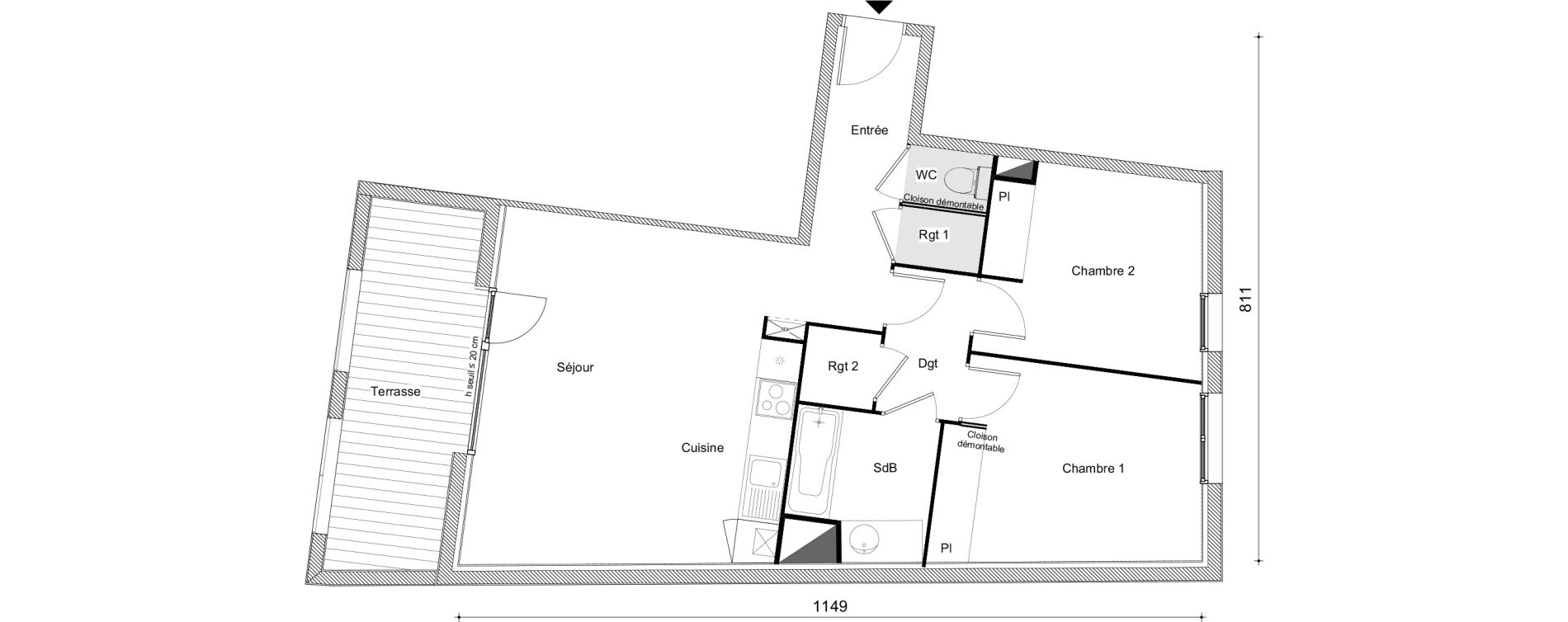Appartement T3 de 64,13 m2 &agrave; Muret Centre historique