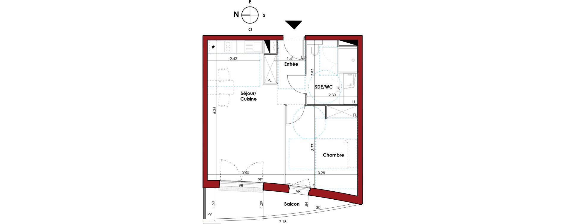 Appartement T2 de 43,66 m2 &agrave; Muret Centre